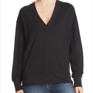 Rag & Bone Black Flora V-Neck Pullover Modal Cotton Blend Sweater Size Small
